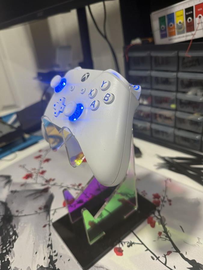 Custom blue LED Xbox controller side view