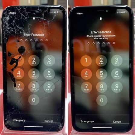 iPhone screen repair, before and after