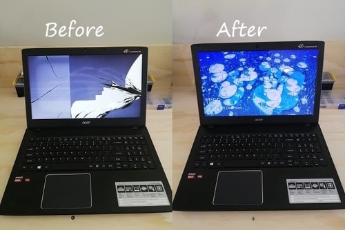 Laptop screen repair, before and after